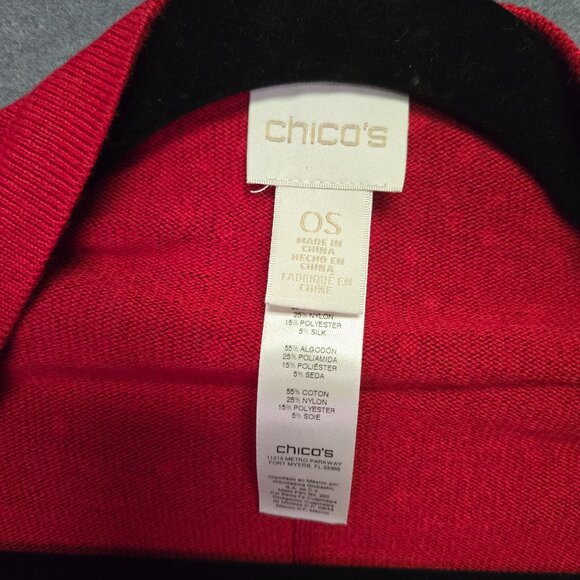 Chicos Red Embellished Open-Front Poncho Shawl OS Silk Blend Holiday - Picture 3 of 5